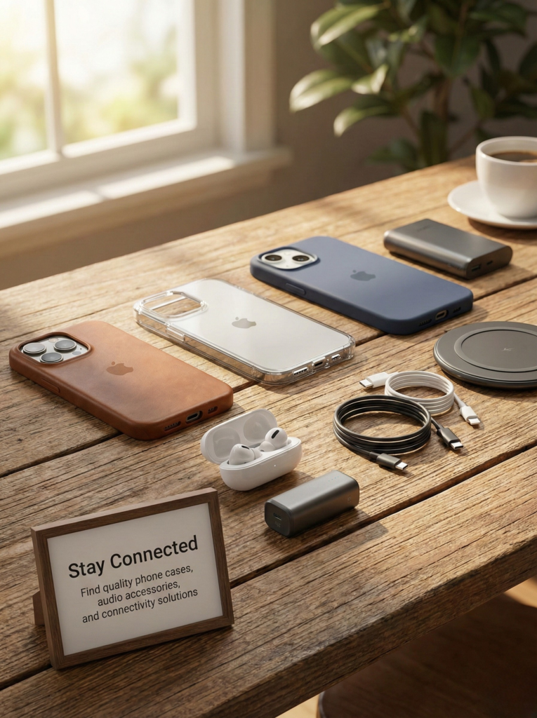 A well-organized kitchen counter features a magnetic knife strip with knives, a wooden spice rack filled with jars, a bamboo under-shelf drawer, a stack of glass food containers with labels, a digital scale, a measuring cup, and a collapsible colander. A wooden sign reads "Smart Living."