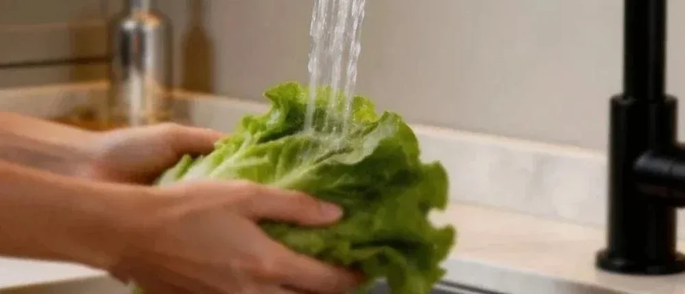 Hands washing lettuce under clean filtered tap water - ChillguyBD Kitchen Gadgets category
